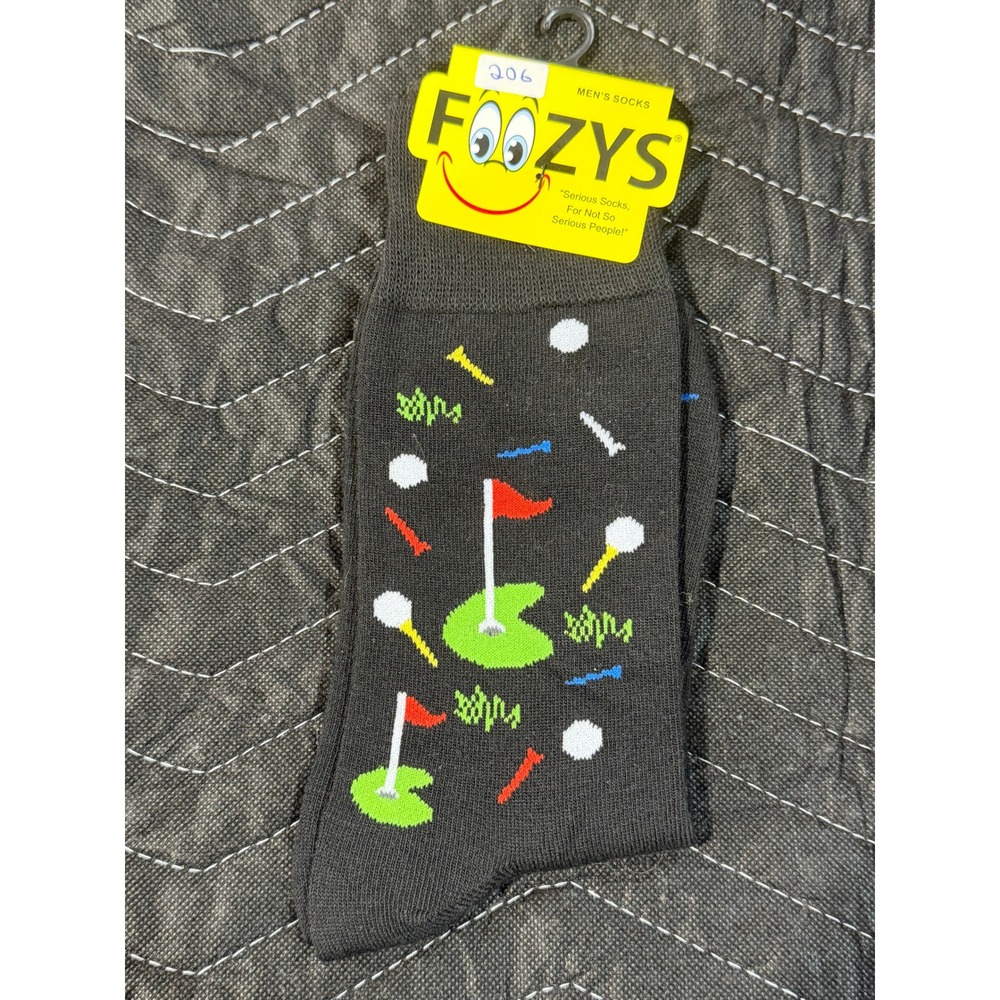 Foozys Golf Crew‎ Socks Mens Size 10-13 Gray New Novelty Sports Pattern FM-03